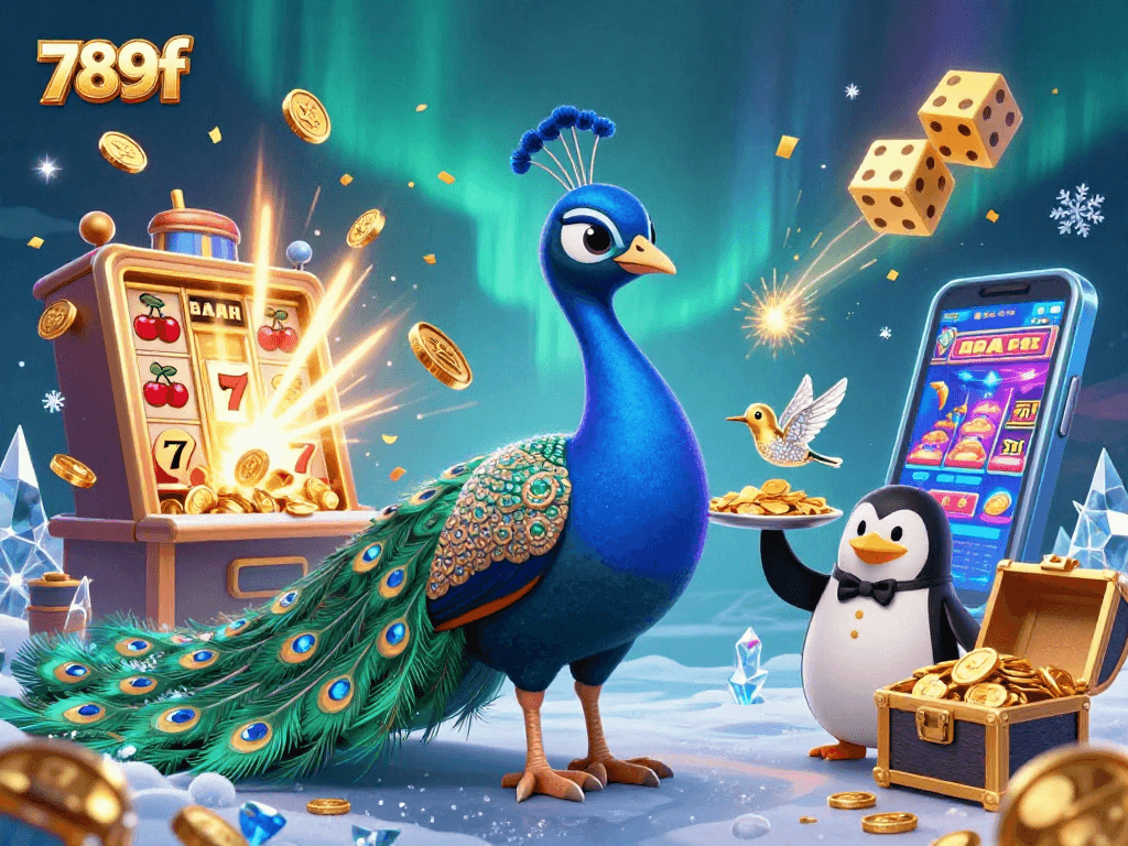 Engage with the vibrant world of 789f in this richly detailed casino illustration filled with winning slot symbols.