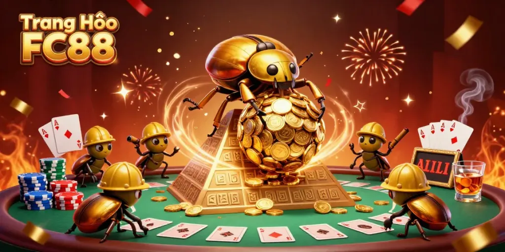 Experience thrilling gaming action at Trang Chủ FC88 with vibrant casino elements and energetic characters.