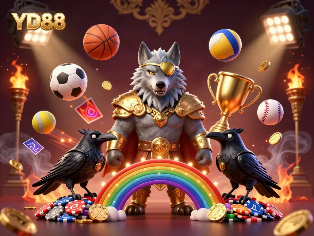 Experience thrilling gaming at YD88 with a mystical Norse scene featuring Odin and sports elements, capturing the excitement of online betting.