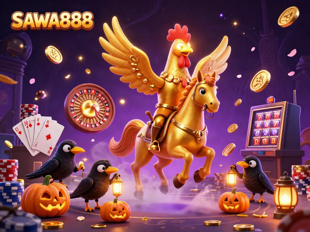 Experience thrilling gameplay with SAWA888's immersive casino scene, featuring stacked poker chips and a dynamic roulette wheel.