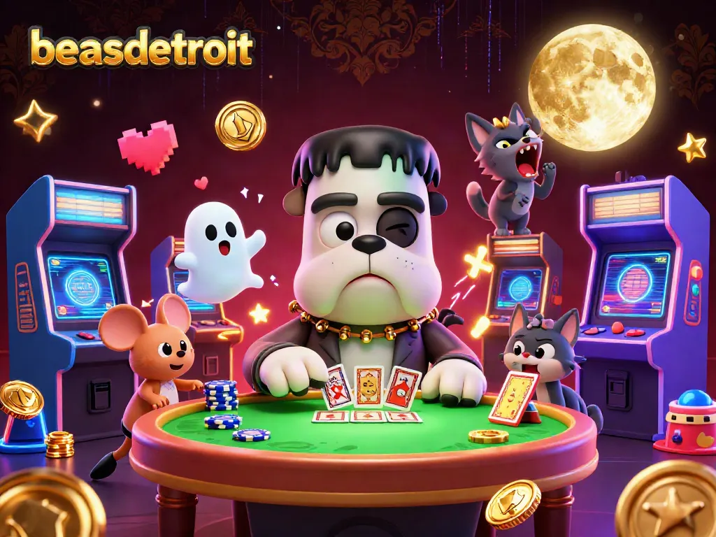 Experience excitement with beasdetroit's thrilling gaming scene featuring a monster dealer and vibrant casino elements.