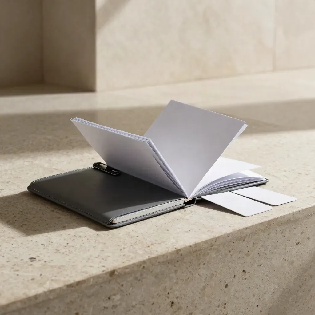Kit SEO locale per Milano con folio città, telefono a faccia in giù e card su pietra.