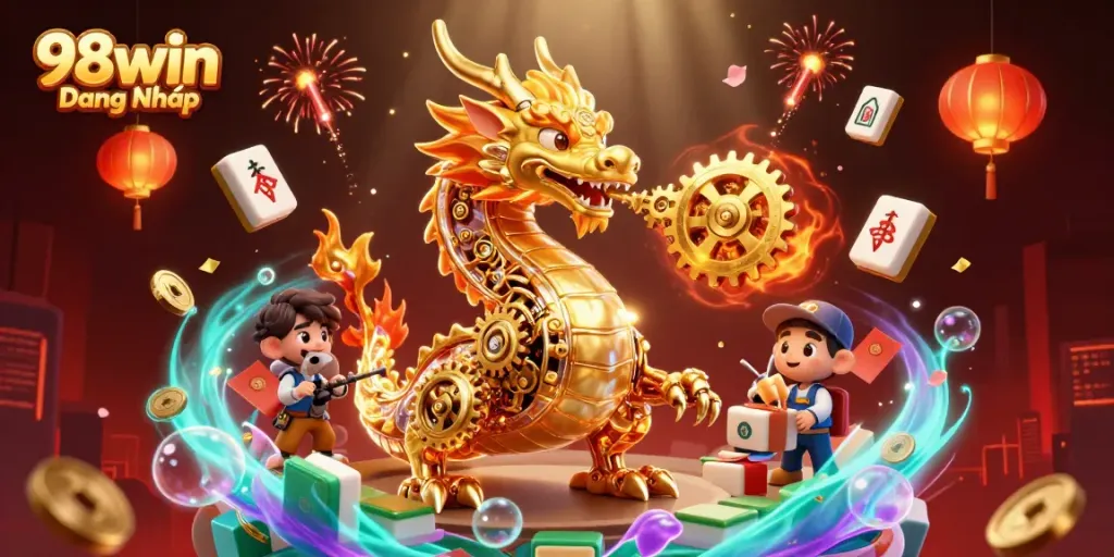 Experience thrilling 98win Đăng Nhập in a vibrant, dynamic casino scene filled with animated elements.